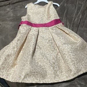 Special Editions 7/8 golden metallic cheetah print dress hot pink waist bow euc